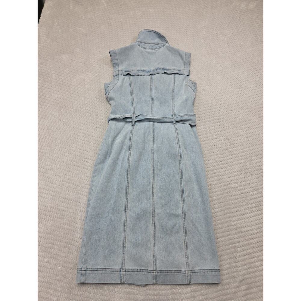 White House Black Market Dress Womens 0 Denim Jumper Sleeveless Belted - Picture 6 of 7